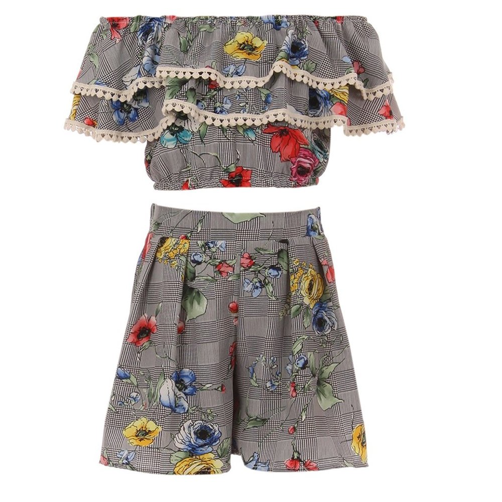 Little Girls Off Shoulder Tops Short 2 Pieces Party Summer Clothing Pant Set